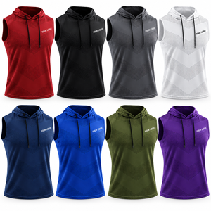 Custom <b>Men</b>’s Hooded Running Tank Top Sleeveless Lightweight Breathable Quick Dry Athletic Training <b>Vest</b> OEM Private Label <b>Sports</b> - Product Image 2