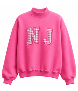 เสื้อสเวตเชิ้ตผู้หญิงทรงโอเวอร์ไซส์ คอวี ผ้าสแปนเด็กซ์ผสมคอตตอน ลายตารางกิ๊งแฮม ปักลายโลโก้  แบบสวมหัว สไตล์ลำลอง รับผลิตแบบ OEM - Product Image 1