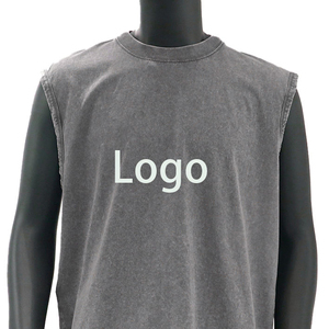 Camisetas sin mangas de algodón suave transpirable con cuello redondo retro y efecto lavado a la piedra para hombre, personalizables con logo. - Product Image 2