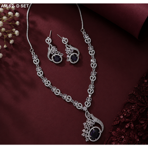 American Diamond Necklace Set with CZ Stones MIJ Luxury Silver Plated <b>Bridal</b> Jewelry Set Silver Plated Alloy Fashion Necklaces - Product Image 2