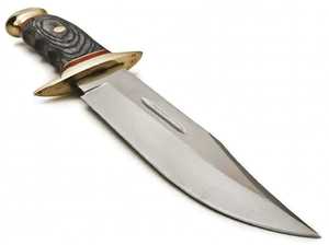 Couteau utilitaire à lame fixe de style Bowie, en acier à haute teneur en carbone, personnalisable, avec garde en laiton et manche en bois Pakka gris foncé - Product Image 3