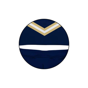 Navy Blue Polyester/Nylon Cheerleader Outfit Gold White Trim Sleeveless <b>Top</b> <b>Flowy</b> Pleated Shorts Mid Waist Elastic Closure - Product Image 4