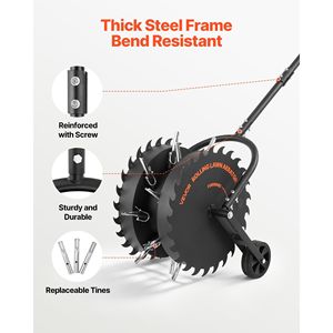 Aeratore Manuale per Prato con Ruote da 16,6 Pollici, Resistente alla Ruggine, con Denti Anti-Intasamento, Strumento per Aerazione del Giardino - Product Image 6