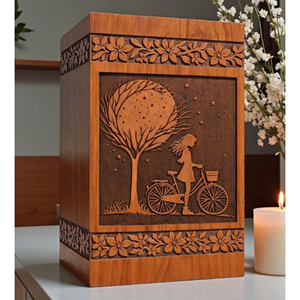 Urna de Madera Personalizada, Grabada con Árbol y Bicicleta, Recuerdo Conmemorativo de Cremación por AYAANS - Product Image 1