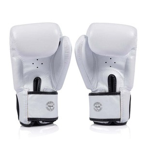Fairtex White Boxing <b>Gloves</b> Genuine Leather Full Finger Hook & Loop Closure Adults Training Kickboxing Muay Thai <b>Gloves</b> - Product Image 6