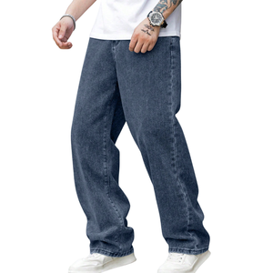 <b>Men's</b> Vintage Enzyme Washed Wide Leg Loose Fit <b>Jeans</b> 100% Cotton Quick Dry Breathable Mid Waist Casual Button Detail - Product Image 5