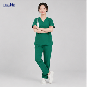 Ensemble de blouses médicales anti-rides pour femmes, col en V, vert, coton et polyester, tissu tissé, uniformes d'hôpital - Product Image 3