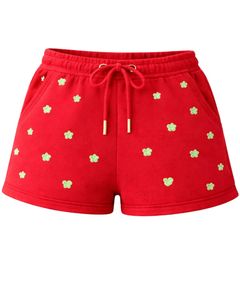 Pantalones Cortos de Mujer con Estampado de Trébol Rojo Personalizados, de Algodón y Felpa, Casuales de Verano, con Cintura Ajustable, Fabricante Personalizado, Ropa al por Mayor - Product Image 1