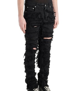 Pantalones vaqueros ajustados de mezclilla con lavado ácido para hombre, efecto desgastado y rasgado, pantalones cargo holgados para hombre - Product Image 2