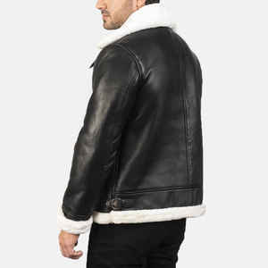 Blouson Bomber Homme en Cuir Véritable Doublé Sherpa Zippé Hiver Style Moto Biker Épais Coupe-Vent - Product Image 2