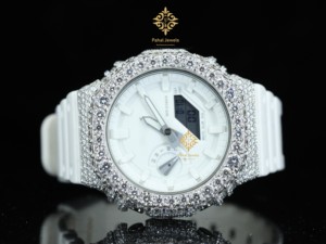 นาฬิกาข้อมือผู้หญิง Pahal Jewels หรูหรา ประดับเพชร หน้าปัดอนาล็อก-ดิจิตอล สายสแตนเลสสีขาว ประดับโมอิสซาไนต์ ขนาด 40 มม. กระจกแซฟไฟร์ - Product Image 1