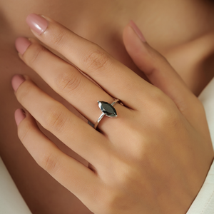 Anillo Solitario de Diamante Negro con Corte Marquesa y Engaste de Puntas, Oro Blanco Sólido de 14K, Novedades, Bajo MOQ, Joyería de Moda, Gran Venta, Proveedor - Product Image 2