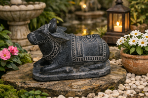 Estatua de Nandi de Mármol Negro Hecha a Mano, Escultura Religiosa de Piedra al por Mayor - Product Image 2
