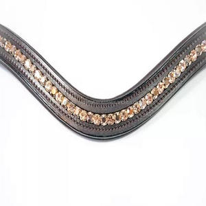 สายรัดคิ้วม้าหนังแท้ Havana สีน้ำตาลหรือสีดำ,สายรัดเปล่าแต่งช่องคริสตัลใสและสีทองแบบพรีเมียม - Product Image 4