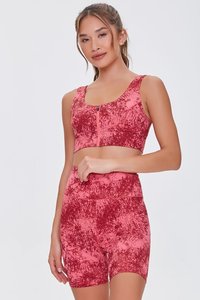 Ensemble de vêtements de sport tricotés pour femmes, haut court et short au-dessus du genou, imprimé rose, respirant, pour la gym et le yoga - Product Image 5