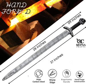Épée traditionnelle artisanale en acier au carbone avec lame pleine longueur et poignée en métal ornée |   Réplique de fourreau médiéval de collection pour la maison - Product Image 6