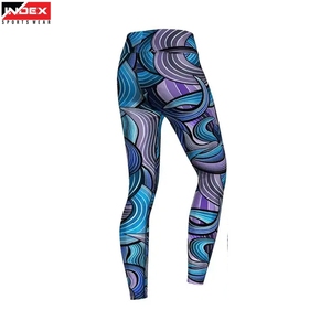 INDEX SPORTS WEAR Leggings de yoga taille haute pleine longueur avec motif imprimé abstrait, pantalon en polyester et élasthanne extensible dans quatre directions - Product Image 1