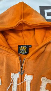 Sweat à capuche tendance en molleton de coton pour homme, style streetwear, effet vieilli, broderie, délavé soleil, avec impression sérigraphiée et contour en strass - Product Image 3