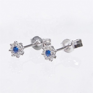New Simple and Elegant 18K 14K 9K White Gold White Diamond With Sapphire Women <b>Earrings</b> Wholesale - Product Image 3