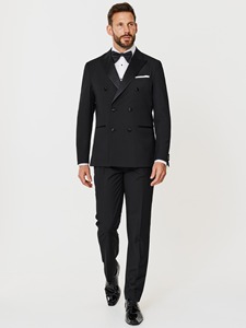 Costume de smoking croisé pour homme en laine noire, style britannique, col cranté, tenue de cérémonie - Product Image 1