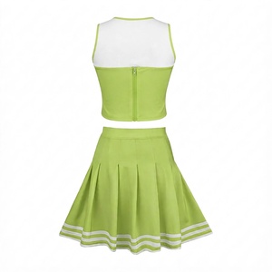 Custom Women Cheerleading Uniform Set Sleeveless V Neck Green <b>White</b> Crop Top <b>Pleated</b> <b>Skirt</b> Team Dance Sportswear Performance - Product Image 2