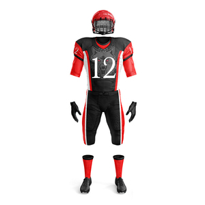 Conjunto de Uniforme de Fútbol Americano Negro con Logotipo de Lobo Rojo 12, Sublimado, Absorbente de Humedad, Ropa Deportiva Masculina para Todas las Temporadas - Product Image 1