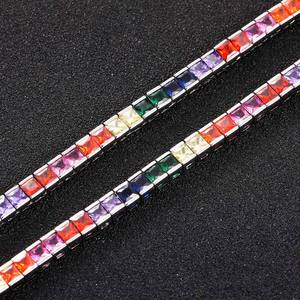 Pulsera de tenis de moissanita arcoíris de agua dulce, multicolor, corte princesa, cadena brillante, chapada en oro, estilo hip-hop, regalo de compromiso - Product Image 4