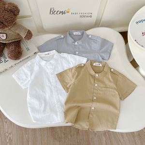 เสื้อคอจีนแขนสั้นผ้าแคนวาสลำลองสำหรับเด็กผู้ชายชุดเสื้อผ้าเด็กวัยหัดเดิน1-7ปีสำหรับงานปาร์ตี้ของโรงเรียน - Product Image 1