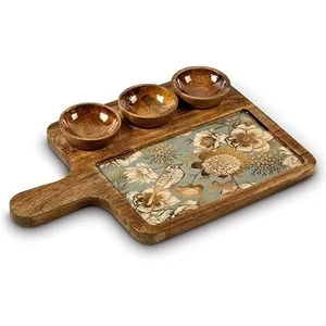 Elegant Style Natural Wooden <b>Serving</b> Platter With Mini Bowl <b>Set</b> For Food Desserts And Dry Fruits <b>Serving</b> Platter At Best Price - Product Image 2
