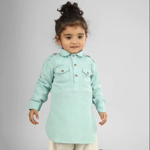 Conjunto de kurta y pijama verde menta para niños, ropa étnica, kurta de algodón con pijama blanco, atuendo festivo tradicional para bebés varones - Product Image 1