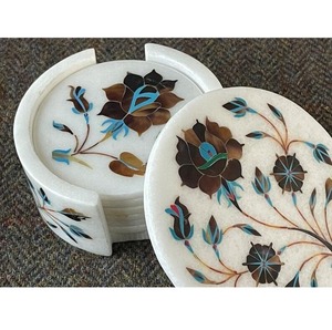 Handmade <b>Marble</b> Inlay <b>Coaster</b> Set Luxury Eco Friendly Table Decor For Home Office And Hotel Use - Product Image 1