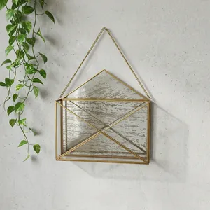 Artisan Design Geometric Brass and Glass Lacquer Wall <b>Shelf</b> with Polygon Design for Modern Home Decor - Product Image 3