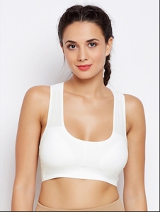 Soutien-gorge de sport sans couture pour femme, blanc, col rond, bretelles spaghetti, maintien moyen, haut de yoga et de sport - Product Image 2
