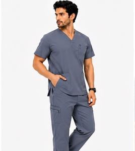 Tenue médicale homme 2 pièces avec logo personnalisé, pantalon jogger respirant et extensible, vêtements de travail professionnels pour hôpital et soins infirmiers - Product Image 3