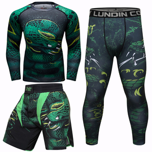 Ensemble Rash Guard pour homme LUNDIN CO, imprimé serpent vert, séchage rapide, respirant, respectueux de l'environnement, compression, manches longues, pantalon, short - Product Image 5