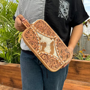 Custom Travel Makeup <b>Bag</b> Portable Hand Tooled <b>Leather</b> <b>Toiletry</b> Pouch Multifunctional Hair on Cowhide Cosmetic <b>Bag</b> for Women's - Product Image 5