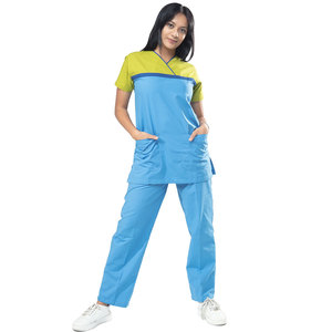 Conjunto de Uniformes Médicos para Mujer, Tela Elástica Cómoda, Blusa con Cuello en V y Pantalones con Cintura Ajustable, Fabricante OEM al por Mayor - Product Image 1