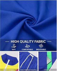 Ensemble de survêtement pour homme avec blocs de couleur bleu, jaune, rose, vert, manches longues, fermeture éclair, style sportif décontracté, pour le printemps - Product Image 2