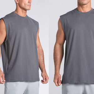 เสื้อกล้ามออกกำลังกายผู้ชายผ้าฝ้ายผสมอีลาสเทนยืดได้ คุณภาพสูง สีตามสั่ง OEM ทรงยาวเรียบง่าย สวมใส่สบาย - Product Image 5