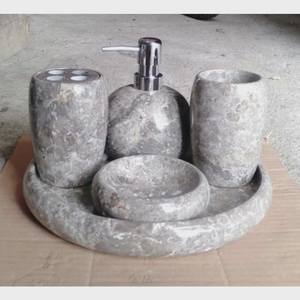 Ensemble d'accessoires de salle de bain de luxe en marbre 5 pièces, ensemble de meubles de salle de bain en pierre naturelle, marbre beige, blanc ou gris, décoration de salle de bain - Product Image 1