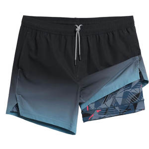 High Quality Men Double <b>Layer</b> Shorts Solid <b>Mid</b> Waist Breathable Eco-Friendly Quick Dry Cotton Drawstring Closure Casual Wear Hot - Product Image 1