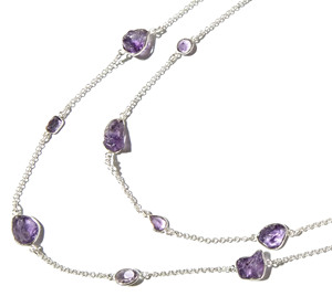 Emerald Cut Natural Amethyst <b>Statement</b> <b>Necklace</b> 925 Sterling Silver Handmade Snake Chain Trendy Style Women's Unisex Jewelry - Product Image 2