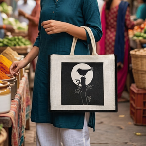 Sac fourre-tout en jute laminé indien avec logo personnalisé, poignée d'épaule, qualité supérieure, fermeture éclair sécurisée pour les courses et l'usage quotidien - Product Image 4