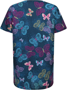 ชุดยูนิฟอร์มโรงพยาบาลสั่งทำขายส่ง เสื้อสครับคอแบบอสมมาตร พิมพ์ลายผีเสื้อด้วยเทคนิค Sublimation ระบายอากาศได้ดี ชุดทำงานทางการแพทย์ - Product Image 3