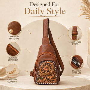 Handcrafted Western Floral <b>Tooled</b> Leather Sling Crossbody Bag for Women Vintage Shoulder <b>Backpack</b> Travel Casual Everyday Purse - Product Image 5
