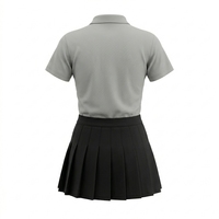 Ensemble de tenue de pickleball pour femme avec logo personnalisé, polo à manches courtes à col en V uni, jupe plissée, respirant, séchage rapide, bordure contrastée