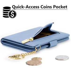 Women's RFID Blocking Leather <b>Small</b> Wallets Zipper Coin <b>Purses</b> with ID Window and Credit Card Holder Keychain Included - Product Image 3