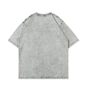 Customized 100% Cotton Jersey <b>Acid</b> Wash short Sleeves Star Patches Distressed Oversized <b>Drop</b> Shoulder Men's T-shirts - Product Image 2