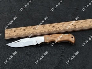 Couteau pliant professionnel en acier Damas, lame en acier Damas, manche en bois d'olivier, 58 HRC, tranchant comme un rasoir, verrouillage arrière, pour camping, recherche et sauvetage en extérieur - Product Image 6