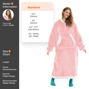 Oversized Wearable <b>Blanket</b> <b>Hooded</b> Sweatshirt Soft Sherpa Lined Solid Pullover Women Front Logo Cotton Blend Autumn Winter Spring - Product Image 2